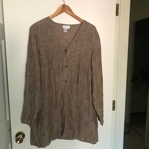 Coldwater Creek 100% Linen Tunic Jacket Lagenlook L natural boho tan brown ecru